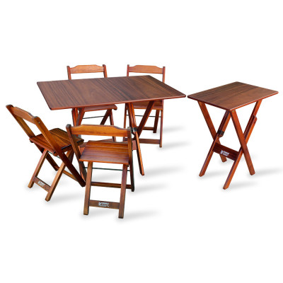 Conjunto De Mesa Dobrável 1,10x70 Com 4 Cadeiras Com Mesa Aparador Tarimatã - Imbuia