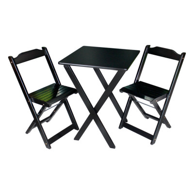 Conjunto De Mesa Dobrável 60x60 Com 2 Cadeiras Decor Tarimatã Para Area Gourmet - Preto