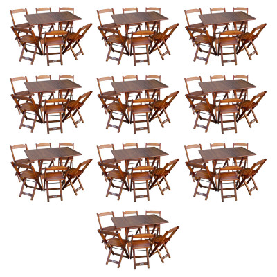 Kit 10 Conjuntos De Mesa Dobráveis De Madeira 70x110cm Com 6 Cadeiras Imbuia
