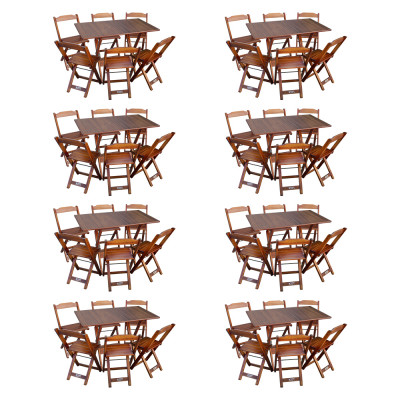 Kit 8 Conjuntos De Mesa Dobráveis De Madeira 70x110cm Com 6 Cadeiras Imbuia