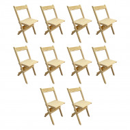 Kit 10 Cadeiras Dobraveis Madeira Padrão Sem Pintura Crua - Tarimatã