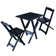 Conjunto De Mesa Compacta 68x43 Cm Com 2 Cadeiras - Preto