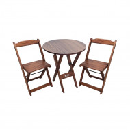 Conjunto Dobrável Mesa De Madeira 70cm Redonda Com 2 Cadeiras Imbuia - Tarimatã