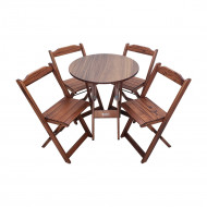 Conjunto Dobrável Mesa De Madeira 70cm Redonda Com 4 Cadeiras Imbuia - Tarimatã