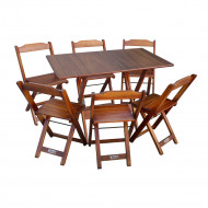 Conjunto De Mesa Dobrável De Madeira 70x110cm Com 6 Cadeiras Imbuia