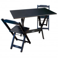 Conjunto Com Jogo De Mesa Dobrável 70x110 Com 2 Cadeiras Preto - Tarimatã