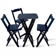 Conjunto De Bistro Com 3 Cadeiras Dobravel Para Area Gourmet - Preto