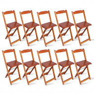 Kit 10 Cadeiras Bistrô Dobrável Madeira Padrão Imbuia