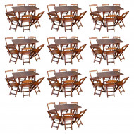 Kit 10 Conjuntos De Mesa Dobráveis De Madeira 70x110cm Com 6 Cadeiras Imbuia