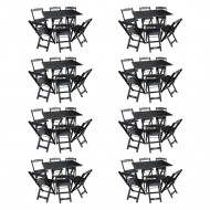 Kit 8 Conjuntos De Mesa Dobráveis De Madeira 70x110cm Com 6 Cadeiras Preta