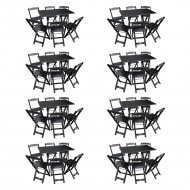 Kit 8 Conjuntos De Mesa Dobráveis De Madeira 70x110cm Com 6 Cadeiras Preta