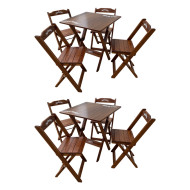 Kit 2 Conjuntos Mesa Dobrável Madeira 70x70 Com 4 Cadeiras Personalizada Jack Imbuia - Tarimatã